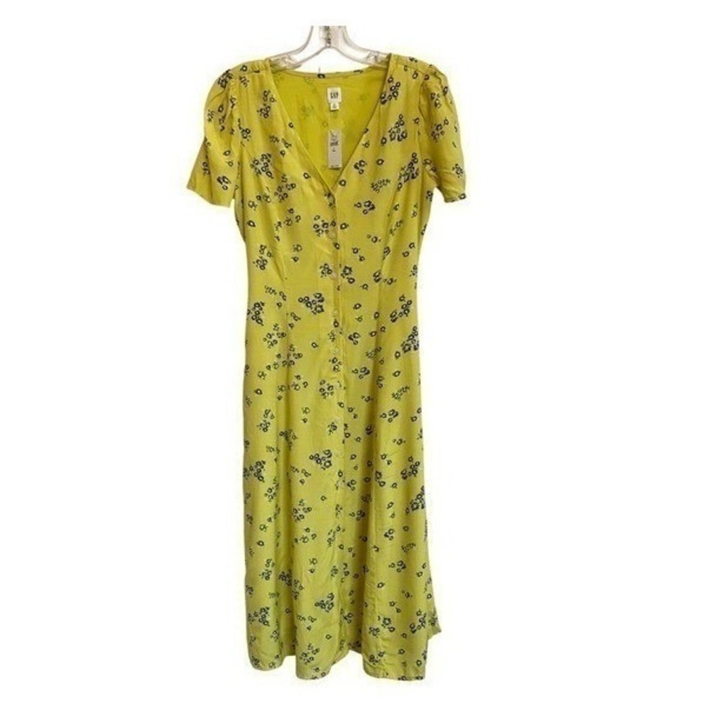 Gap Button-Front Midi Dress Mini Yellow Floral Coquette Fairy - Tall 0 NWT